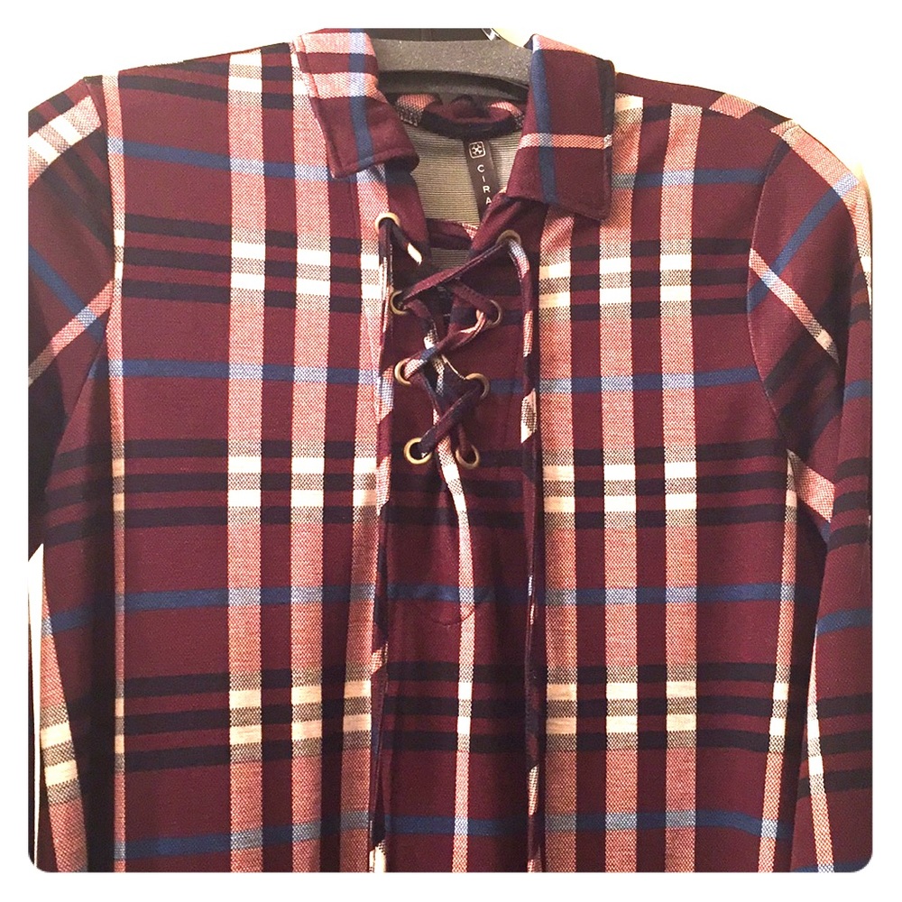 Cirana Maroon Plaid Shirt-Dress - image 1